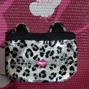 Claire's Silver and Black Sequin Leopard Coin Purse